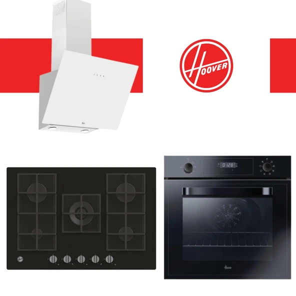 Hoover Ferlina Ankastre Set ( HOT3051BI/E Siyah Fırın + HVG74K3B 75 cm Siyah Ocak + HDG6C1GWTK Beyaz ) ürün görseli 1