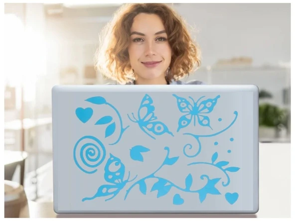 DEFTER STİCKER,LAPTOP STİCKER MAVİ KELEBEKLİ PVC 48X33X0,5CM