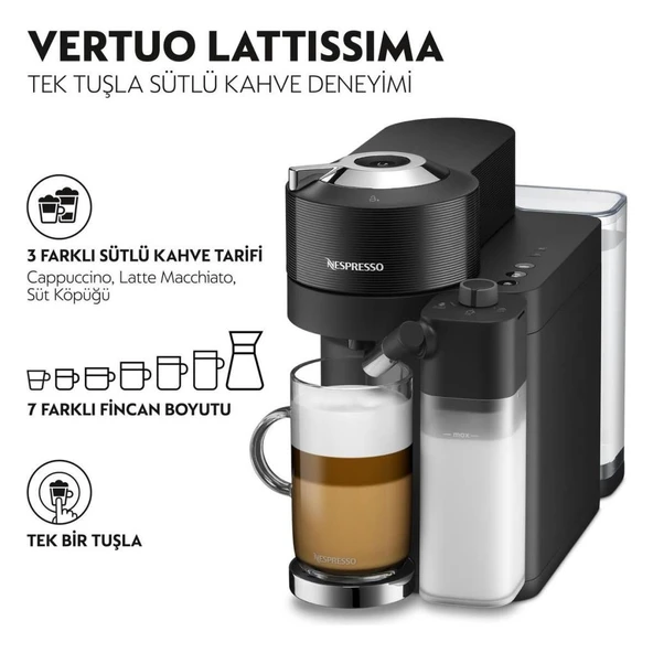 Nespresso Vertuo Lattissima Matte Black Kapsül Kahve Makinesi - Outlet - Resim 2