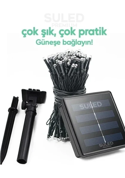 10 Metre Solar Enerjili Dekoratif 100 LED Işık Bahçe Balkon ve Süsleme Ledleri Gün Işığı - 5