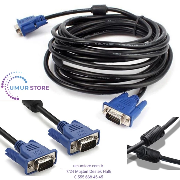 10M Orjinal VGA Görüntü Kablosu Projeksiyon Ekran Monitör LCD Tv - 10 Metre