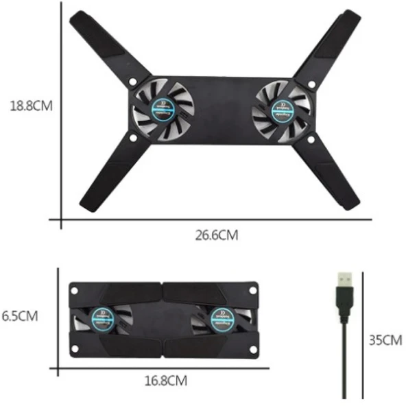 Katlanabilir, Soğutma Pedi, Dizüstü Soğutucu, Çift Fanlı Dizüstü Bilgisayar Standı, USB Powered, 7-15 inç, notebook Soğutucu, - 6