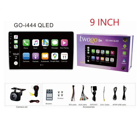 Twogo İ444 QLED 9 Inch Multimedya 2+64Gb Android 15 Carplay Android Auto 4x60W USB/BT/FM ürün görseli