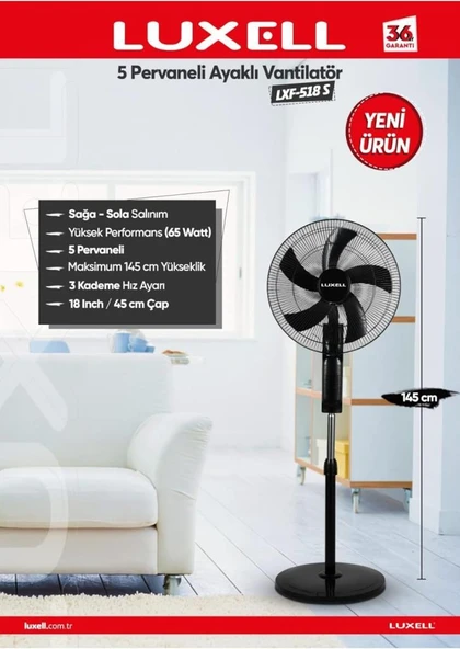 Luxell LXF-518 S Siyah Ayaklı Vantilatör Teşhir - 2