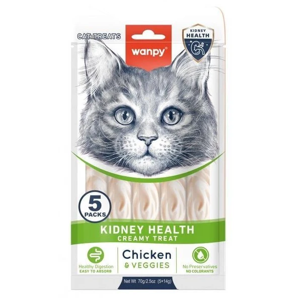 Wanpy Kidney Health Tavuk ve Sebzeli Krema Kedi Ödülü 5x14gr ürün görseli