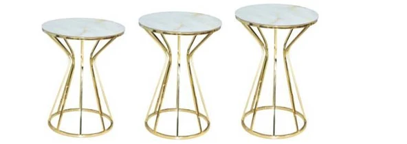 Brc Zigon Cadde sehpa Metal çelik Gold renk kaplam beyaz mermer Temper cam Elyapı - Resim 4