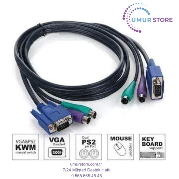 3 Metre Ps2 Kvm Switch Kablo VGA Dişi Erkek Kvm Switch Kablosu ürün görseli 1