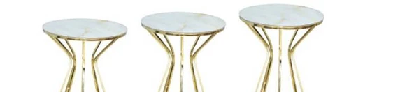 Brc Zigon Cadde sehpa Metal çelik Gold renk kaplam beyaz mermer Temper cam Elyapı - Resim 3