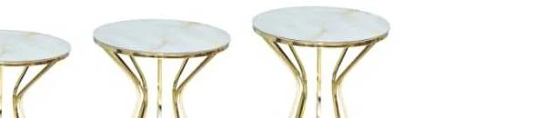 Brc Zigon Cadde sehpa Metal çelik Gold renk kaplam beyaz mermer Temper cam Elyapı - Resim 2