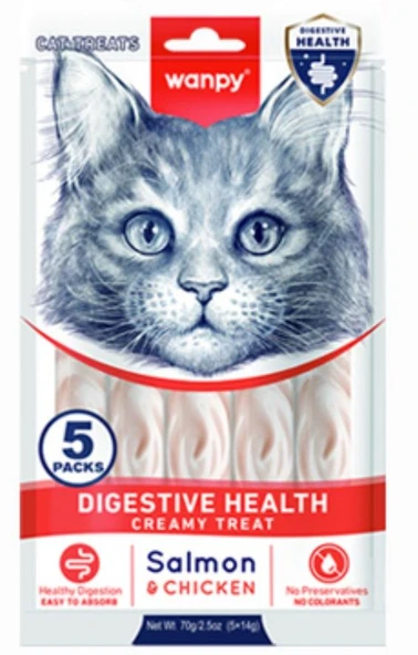 Wanpy Digestive Health Somon Balığı Ve Tavuk Krema Kedi Ödül 5*14 Gr ürün görseli