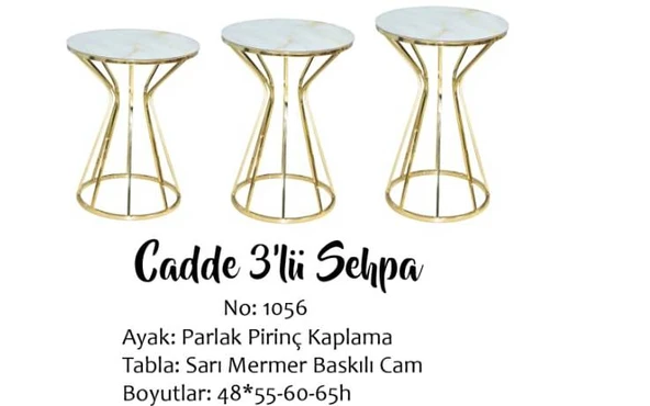 Brc Zigon Cadde sehpa Metal çelik Gold renk kaplam beyaz mermer Temper cam Elyapı ürün görseli