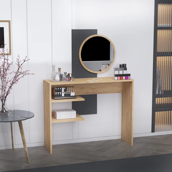 Arnetti Dali Geniş Aynalı Raflı Makyaj Masası - Safirmeşe, Antrasit Modern ve Şık Tasarım - 3