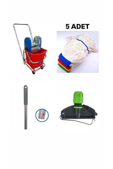 ELCY Tek Kovalı Çelik Pressli Krom Temizlik Arabası Ve Paspas Arabası Temizlik Seti Islak Mop Seti