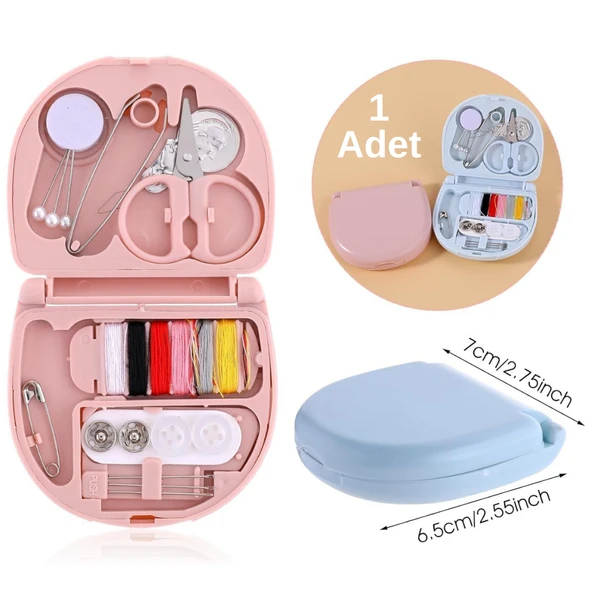 Mini Dikiş Seti Pratik Taşınabilir Plastik Kutu İçinde Acil Onarım ve Dikiş Malzemeleri - Resim 5