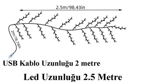 Sihirli Söğüt Asma Ağacı Ledi 144 led 8 mod + Uzaktan Kumandalı ( Yapışkanlı) Günışığı Ledli - Resim 2