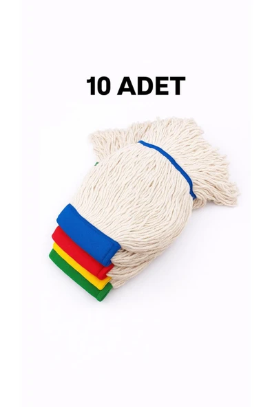 ELCY Çift Kovalı Plastik Temizlik Arabası Paspas Arabası Islak Mop Seti 10 ADET Islak Mop - 3