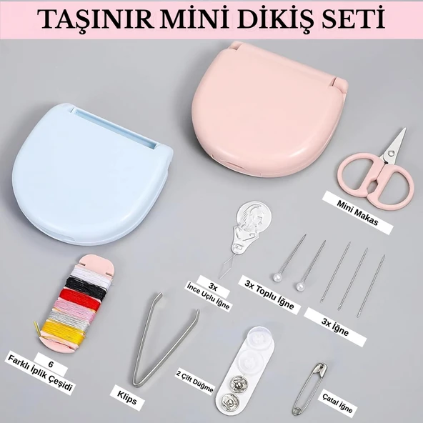 Mini Dikiş Seti Pratik Taşınabilir Plastik Kutu İçinde Acil Onarım ve Dikiş Malzemeleri - Resim 2