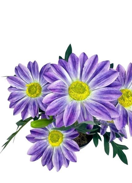 Yapay Çiçek Mor Margarit Papatya Siyah Saksıda Dekoratif Yapay Çiçek 30*25cm - Resim 4