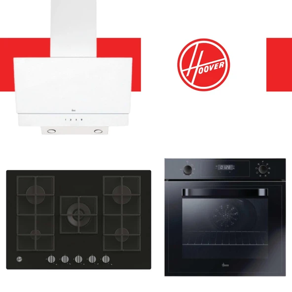 Hoover Milora Ankastre Set ( HOT3051BI/E Siyah Fırın + HVG74K3B 75 cm Ocak + HDG6C2GWTK Beyaz) - 1