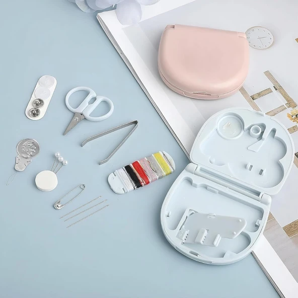 Mini Dikiş Seti Pratik Taşınabilir Plastik Kutu İçinde Acil Onarım ve Dikiş Malzemeleri - Resim 4