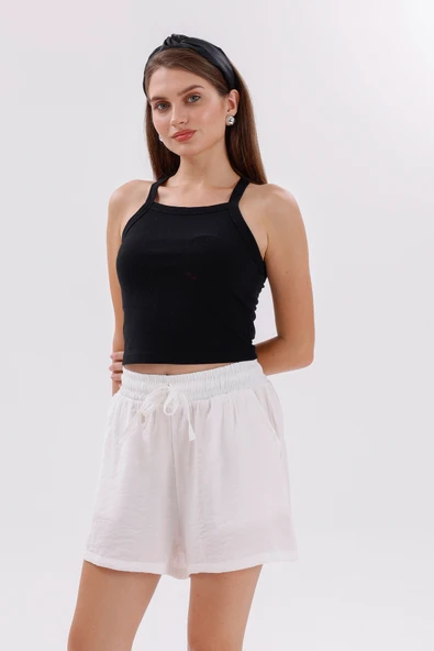 Genıus Store Kadın Şort Aerobin Pamuklu Cepli Çekmez Kumaş Beli Lastikli Şort - 6