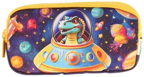 Kaukko Kids Sarı Siyah, Astronot Dinazor, Erkek Çocuk Üç Bölmeli Kalemlik/Kalem Çantası - L8273 - Resim 2