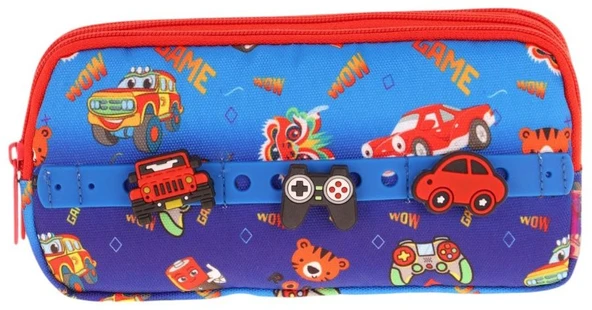 Kaukko Kids Mavi Kırmızı, Arabalar, Erkek Çocuk Üç Bölmeli Okul Kalem Çantası - L8258 - Resim 2