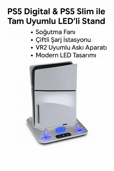 Ps5/ps5 Slim Uyumlu Multifonksiyonel Şarj Stand Soğutucu Fan - 4
