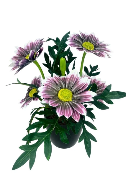 Yapay Çiçek Mürdüm Margarit Papatya Siyah Saksıda Dekoratif Yapay Çiçek 30*25cm - Resim 7