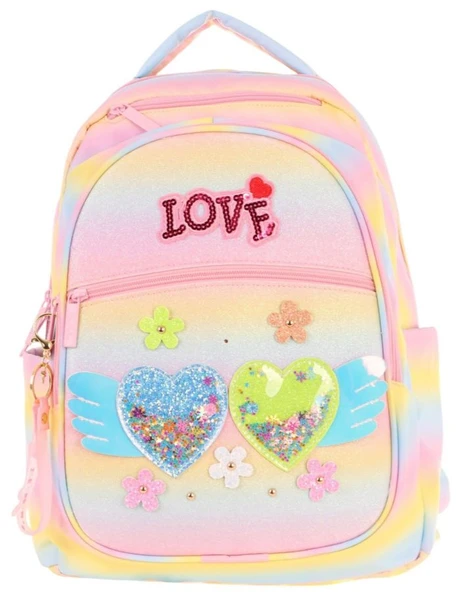 Kaukko Kids Simli Kalp ve Çiçek Detaylı Kız Çocuk Dört Bölmeli Okul Çantası - L5213 ürün görseli