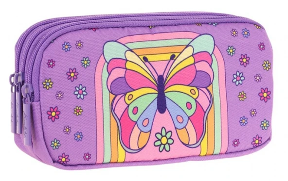 Kaukko Kids Mor Pembe, Kelebek, Kız Çocuk Üç Gözlü Okul Kalem Çantası - L8248 ürün görseli