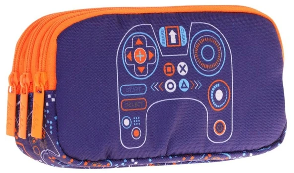 Kaukko Kids Turuncu Lacivert, Oyun, Erkek Çocuk Üç Bölmeli Kalemlik/Kalem Çantası - L8281 ürün görseli