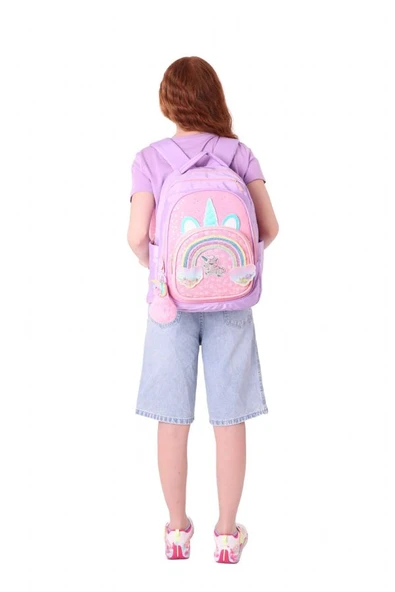 Kaukko Kids Simli Unicorn Desenli Kız Çocuk Dört Bölmeli Okul Çantası - L5212 - Resim 6