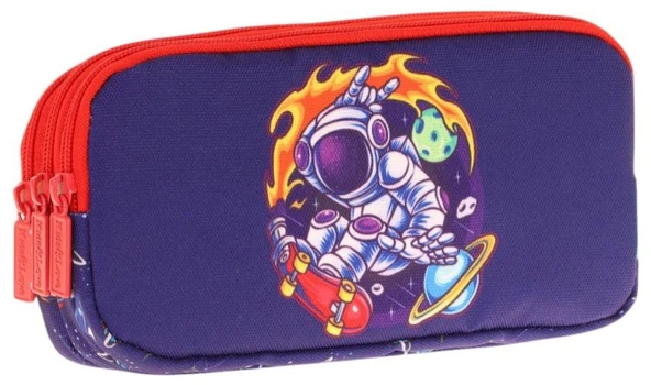 Kaukko Kids Kırmızı Lacivert, Astronot, Erkek Çocuk Üç Bölmeli Okul Kalem Çantası - L8267 ürün görseli