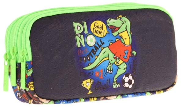 Kaukko Kids Yeşil Siyah, Dinazor Baskılı, Erkek Çocuk Üç Bölmeli Okul Kalem Çantası - L8266 ürün görseli