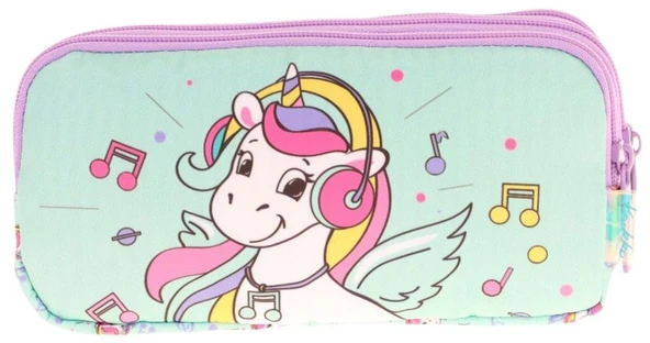 Kaukko Kids Üç Bölmeli Su Yeşili, Unicorn Temalı, Kız Çocuk Okul Kalemliği - L8234 - Resim 2