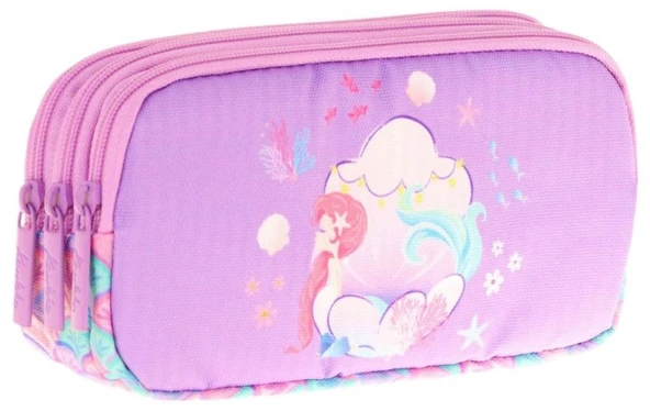 Kaukko Kids Üç Bölmeli Pembe Lila, Denizkızı, Kız Çocuk Okul Kalemliği - L8225