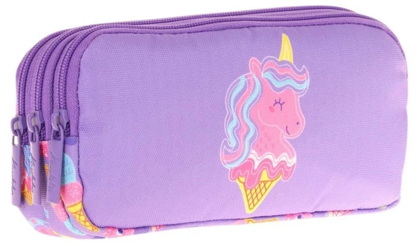 Kaukko Kids Üç Bölmeli Lila Pembe, Unicorn Desenli, Kız Çocuk Okul Kalemliği - L8224 ürün görseli