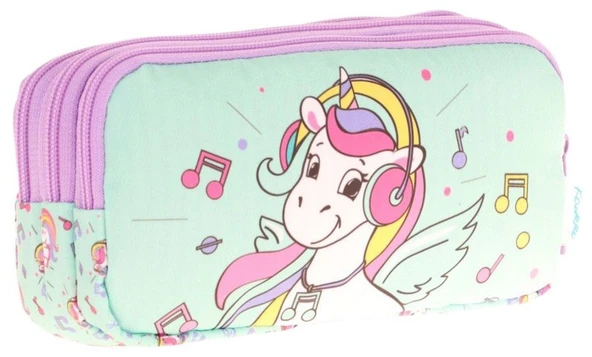 Kaukko Kids Üç Bölmeli Su Yeşili, Unicorn Temalı, Kız Çocuk Okul Kalemliği - L8234 ürün görseli