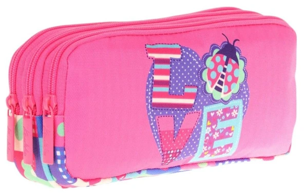 Kaukko Kids Üç Bölmeli Pembe Mavi, Love Baskılı, Kız Çocuk Okul Kalemliği - L8229 ürün görseli