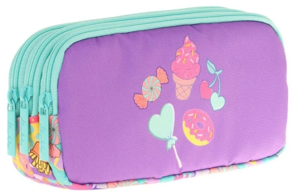 Kaukko Kids Üç Bölmeli Mor Turkuaz, Şekerleme Temalı, Kız Çocuk Okul Kalemliği - L8231