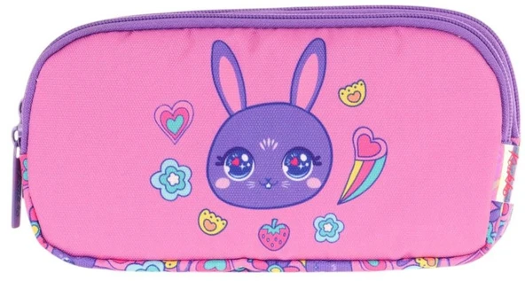 Kaukko Kids Üç Bölmeli Pembe Mor, Tavşan Baskılı, Kız Çocuk Okul Kalemliği - L8220 - Resim 2