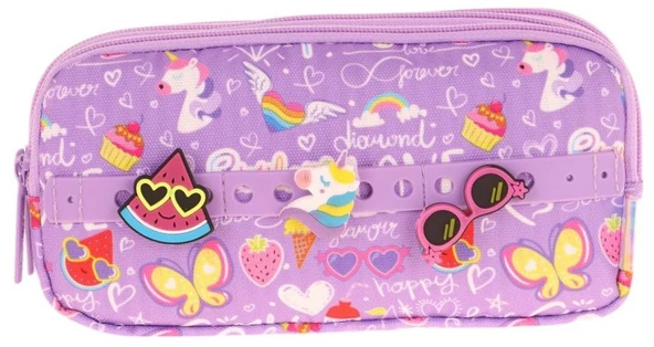 Kaukko Kids Mor, Yaz Temalı, Kız Çocuk Üç Gözlü Okul Kalem Çantası - L8245 - 2