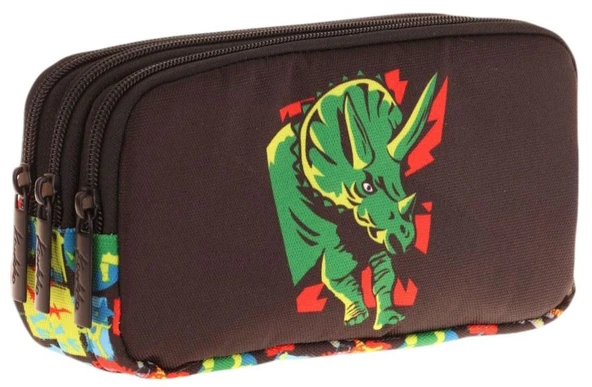 Kaukko Kids Siyah Yeşil, Gergedan Temalı, Erkek Çocuk Üç Bölmeli Okul Kalem Çantası - L8263 ürün görseli