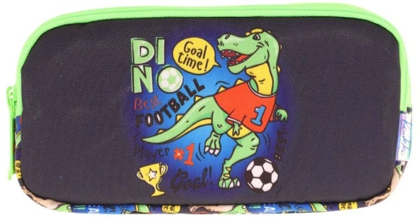 Kaukko Kids Yeşil Siyah, Dinazor Baskılı, Erkek Çocuk Üç Bölmeli Okul Kalem Çantası - L8266 - Resim 2