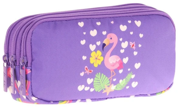 Kaukko Kids Üç Bölmeli Mor Pembe, Flamingo, Kız Çocuk Okul Kalemliği - L8226 ürün görseli
