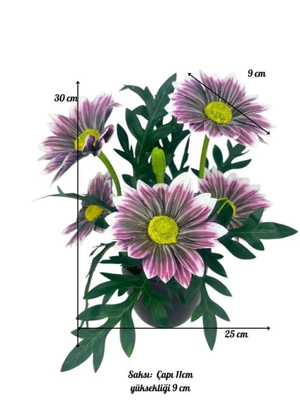 Yapay Çiçek Mürdüm Margarit Papatya Siyah Saksıda Dekoratif Yapay Çiçek 30*25cm - Resim 8