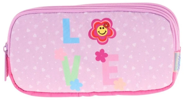 Kaukko Kids Üç Bölmeli Pembe Lila, Love Desenli, Kız Çocuk Okul Kalem Çantası - L8211 - 2