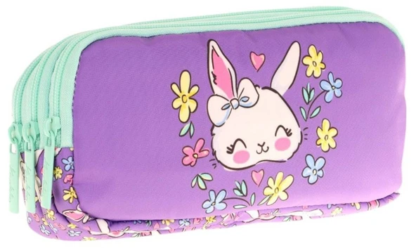 Kaukko Kids Yeşil Mor, Sevimli Tavşan, Kız Çocuk Üç Gözlü Okul Kalem Çantası - L8242