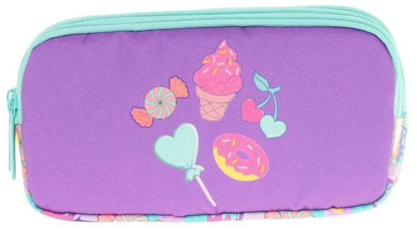 Kaukko Kids Üç Bölmeli Mor Turkuaz, Şekerleme Temalı, Kız Çocuk Okul Kalemliği - L8231 - 2